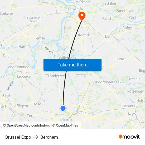 Brussel Expo to Berchem map