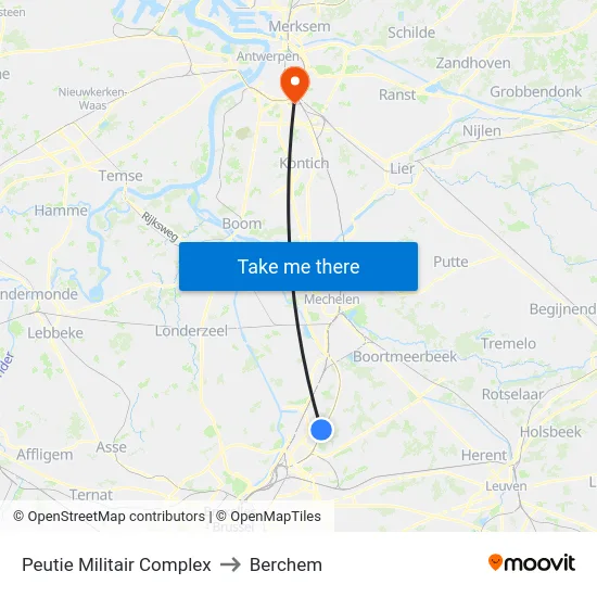Peutie Militair Complex to Berchem map