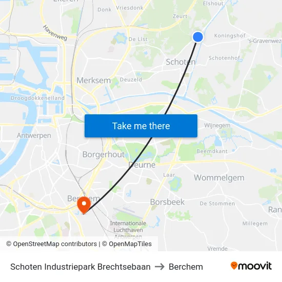 Schoten Industriepark Brechtsebaan to Berchem map