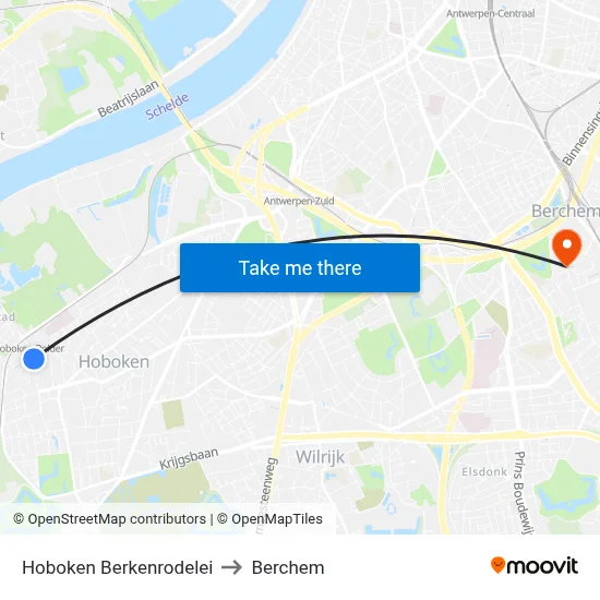 Hoboken Berkenrodelei to Berchem map