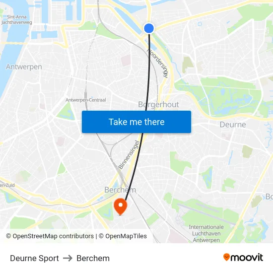 Deurne Sport to Berchem map
