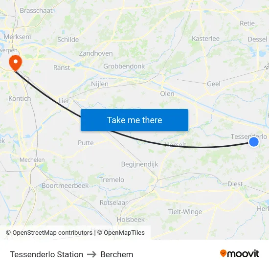 Tessenderlo Station to Berchem map