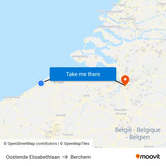 Oostende Elisabethlaan to Berchem map
