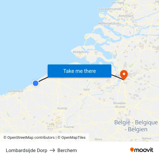 Lombardsijde Dorp to Berchem map