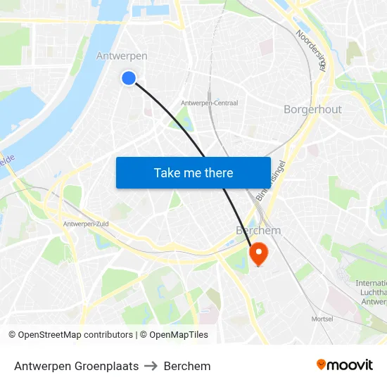 Antwerpen Groenplaats to Berchem map
