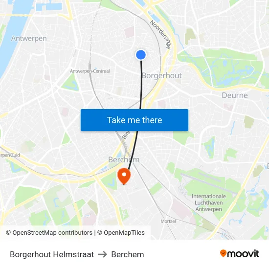 Borgerhout Helmstraat to Berchem map