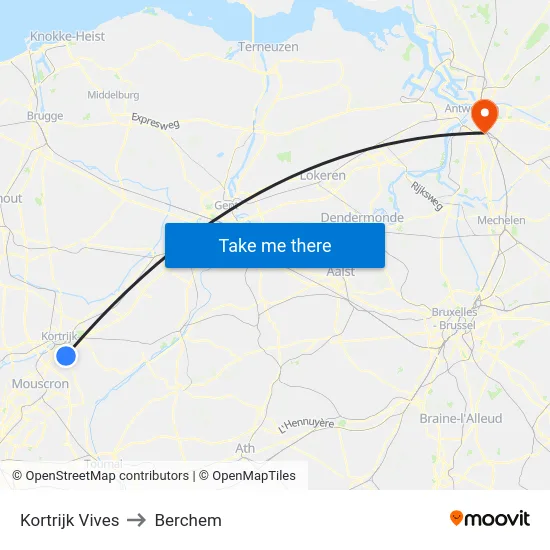 Kortrijk Vives to Berchem map
