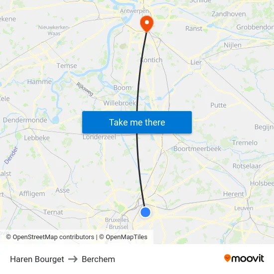 Haren Bourget to Berchem map