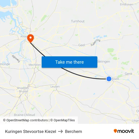 Kuringen Stevoortse Kiezel to Berchem map