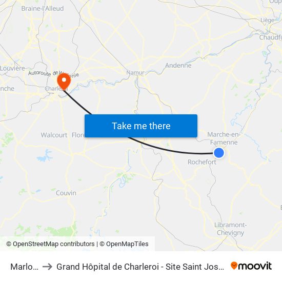 Marloie to Grand Hôpital de Charleroi - Site Saint Joseph map