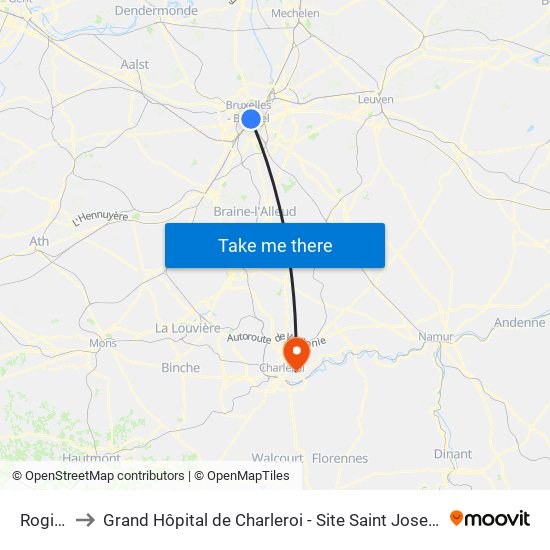 Rogier to Grand Hôpital de Charleroi - Site Saint Joseph map