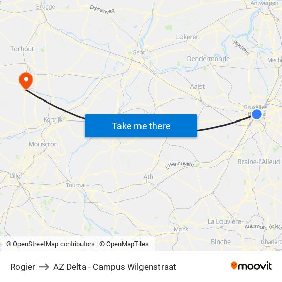 Rogier to AZ Delta - Campus Wilgenstraat map