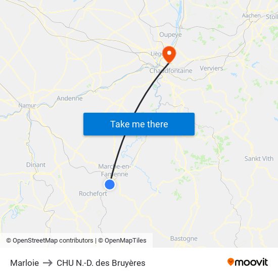 Marloie to CHU N.-D. des Bruyères map