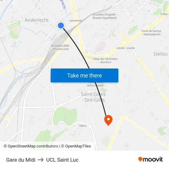 Gare du Midi to UCL Saint Luc map