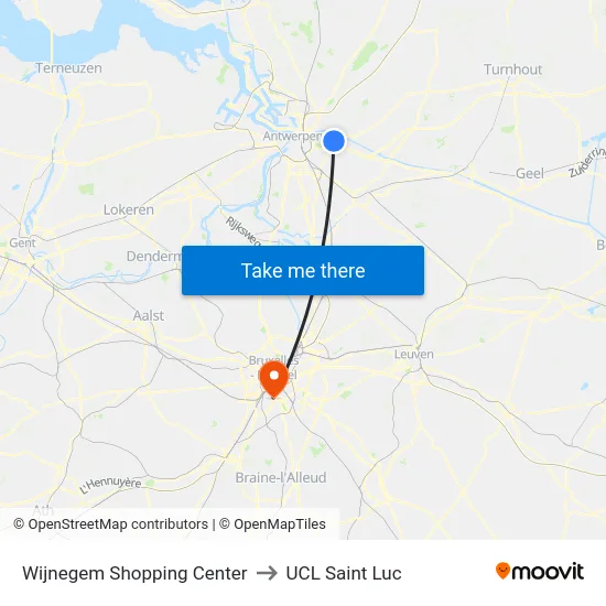 Wijnegem Shopping Center to UCL Saint Luc map