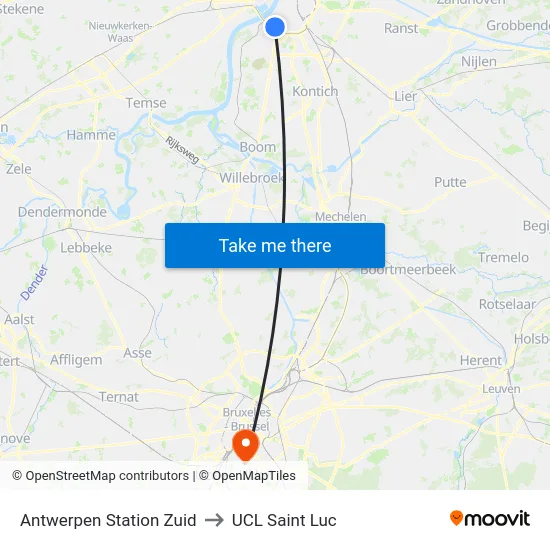 Antwerpen Station Zuid to UCL Saint Luc map