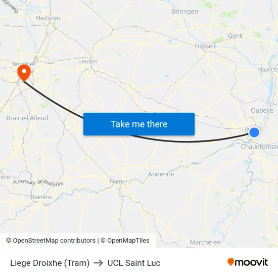 Liege Droixhe (Tram) to UCL Saint Luc map