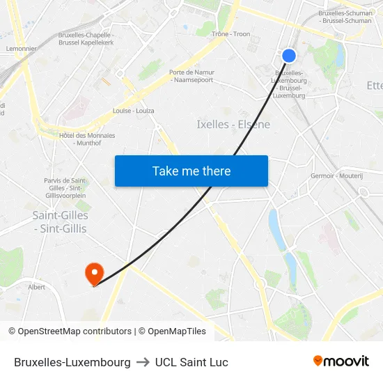 Bruxelles-Luxembourg to UCL Saint Luc map