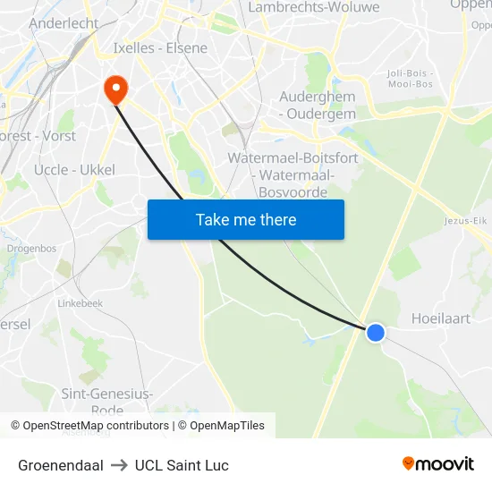 Groenendaal to UCL Saint Luc map