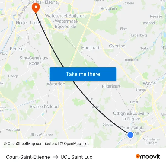 Court-Saint-Etienne to UCL Saint Luc map