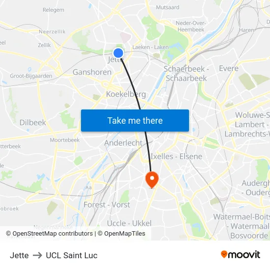 Jette to UCL Saint Luc map