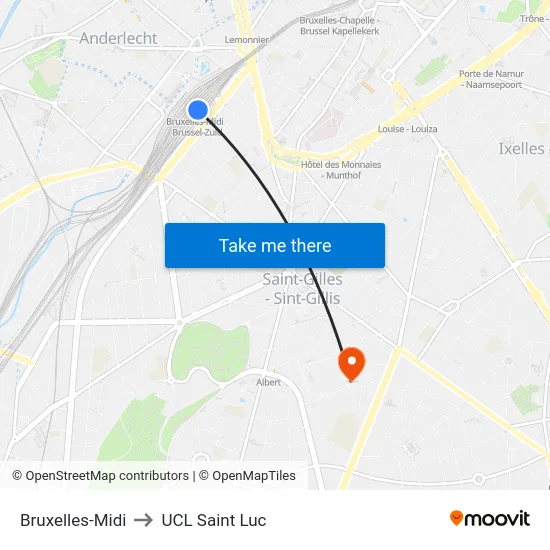 Bruxelles-Midi to UCL Saint Luc map