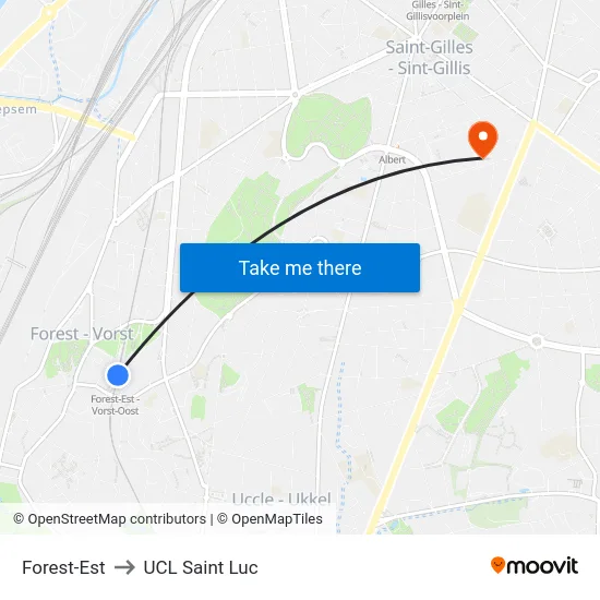 Forest-Est to UCL Saint Luc map