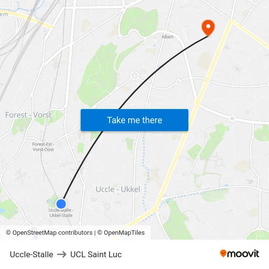 Uccle-Stalle to UCL Saint Luc map