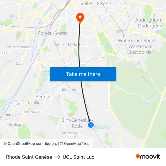 Rhode-Saint-Genèse to UCL Saint Luc map