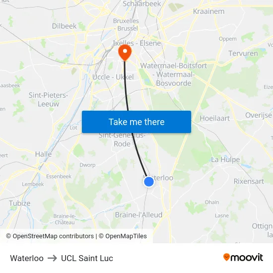 Waterloo to UCL Saint Luc map