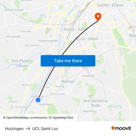 Huizingen to UCL Saint Luc map