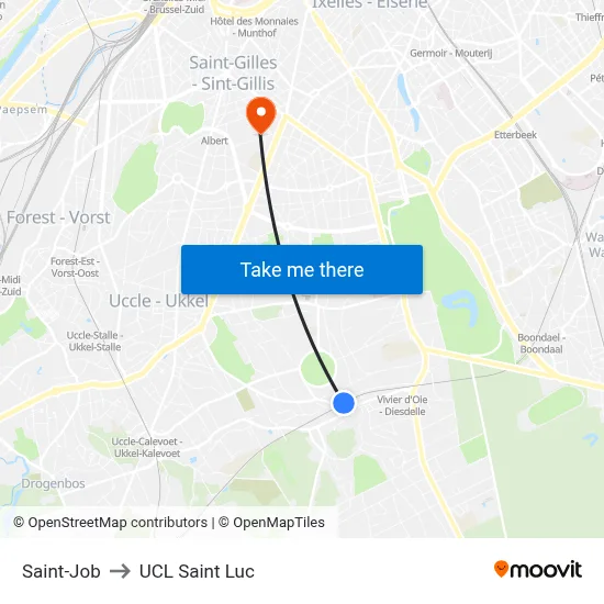 Saint-Job to UCL Saint Luc map