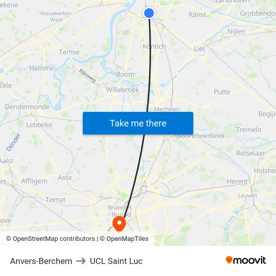 Anvers-Berchem to UCL Saint Luc map