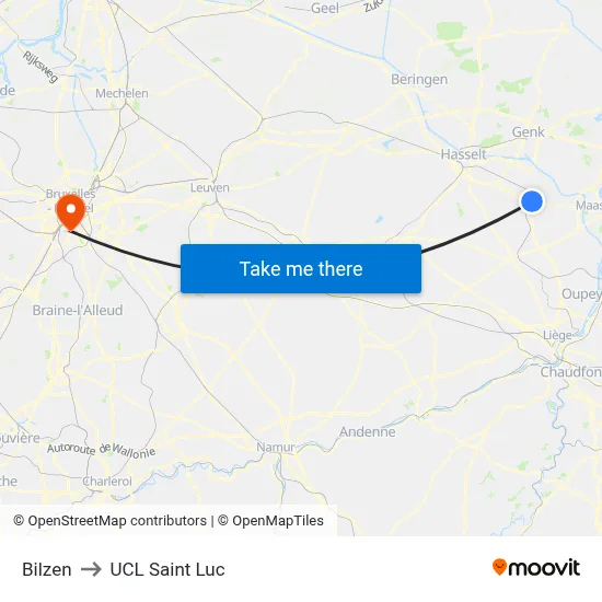 Bilzen to UCL Saint Luc map