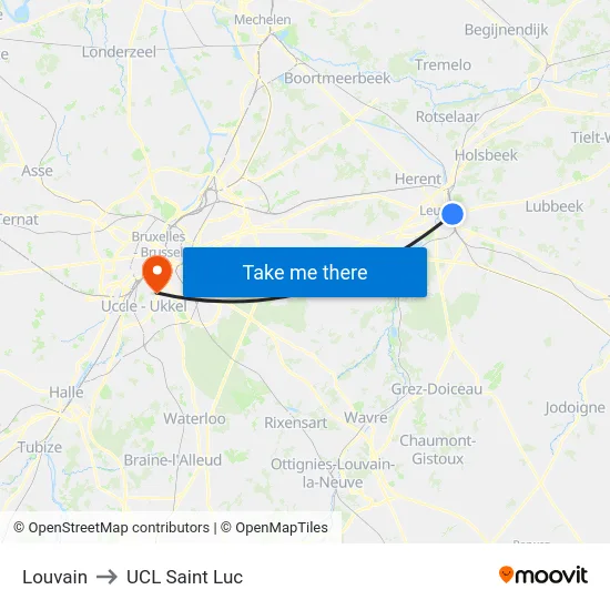 Louvain to UCL Saint Luc map