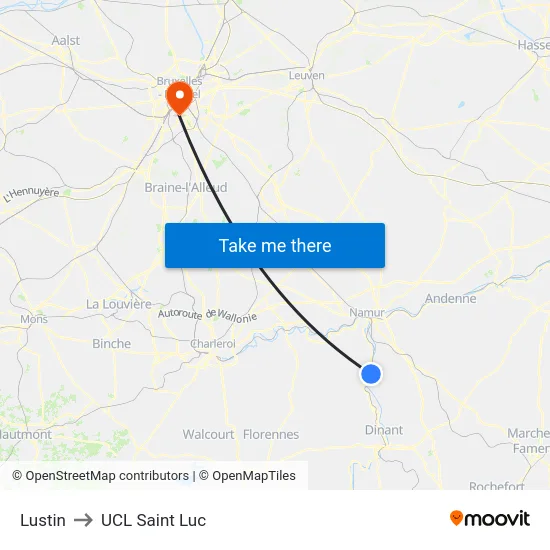 Lustin to UCL Saint Luc map