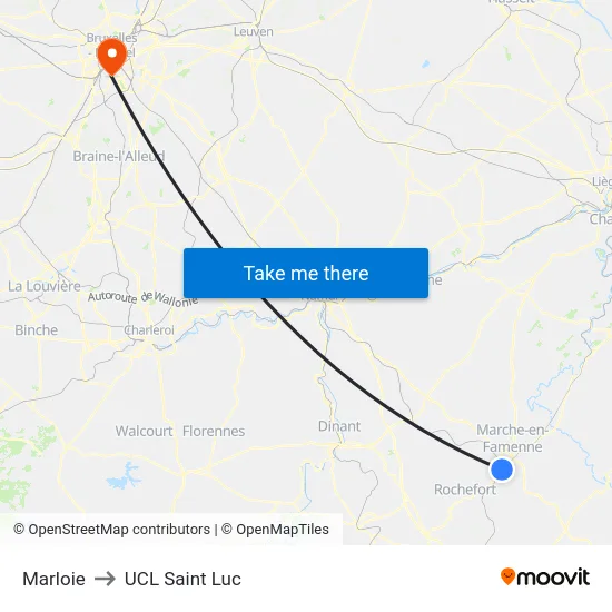 Marloie to UCL Saint Luc map