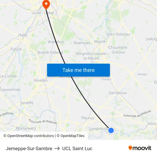 Jemeppe-Sur-Sambre to UCL Saint Luc map
