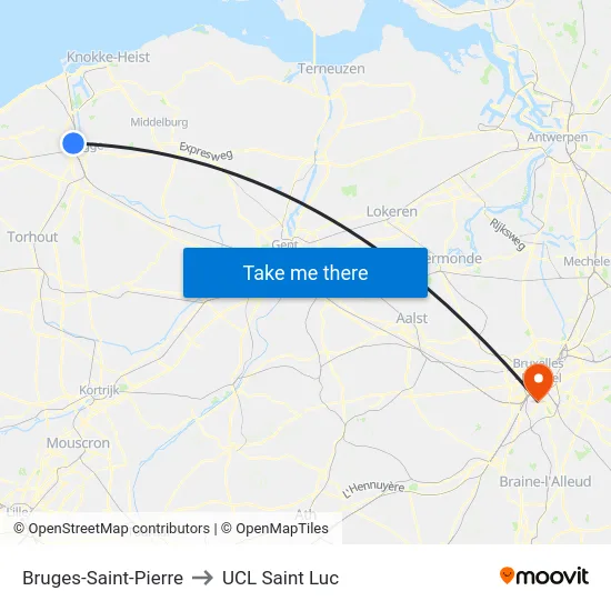 Bruges-Saint-Pierre to UCL Saint Luc map