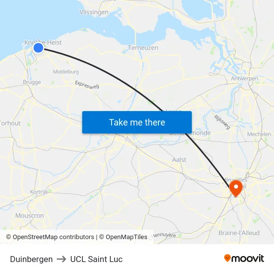 Duinbergen to UCL Saint Luc map