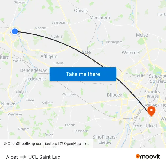 Aalst to UCL Saint Luc map