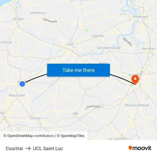Courtrai to UCL Saint Luc map