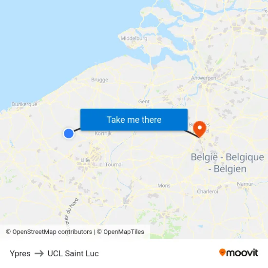 Ypres to UCL Saint Luc map