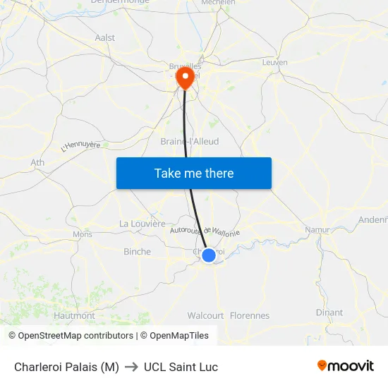 Charleroi Palais (M) to UCL Saint Luc map
