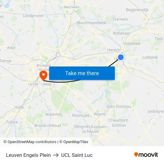 Leuven Engels Plein to UCL Saint Luc map