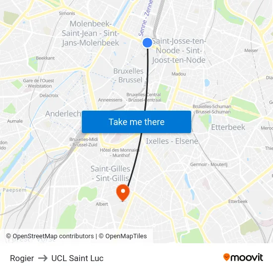 Rogier to UCL Saint Luc map