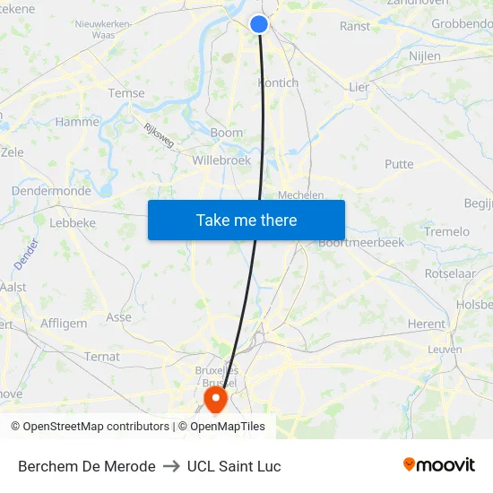 Berchem De Merode to UCL Saint Luc map