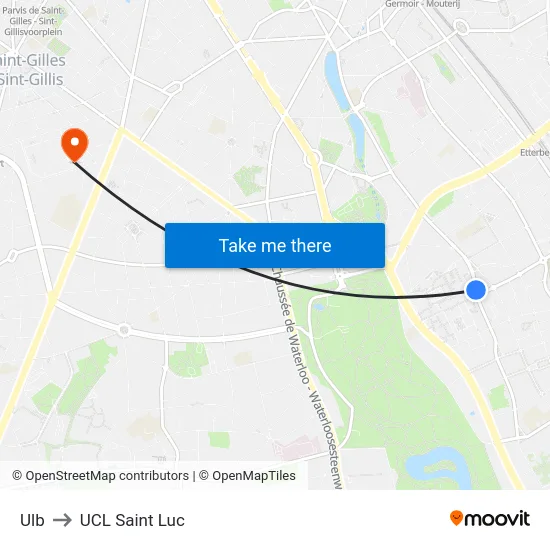 Ulb to UCL Saint Luc map