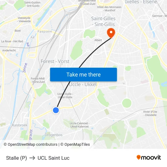 Stalle (P) to UCL Saint Luc map