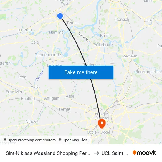 Sint-Niklaas Waasland Shopping Perron 1 to UCL Saint Luc map